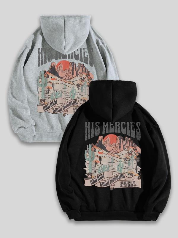 Men'WB shield Regular Fit Mountain & Letter Print Hoodie, Casual Graphic Hooded Sweatshirt for Spring & Fall, Fashion...