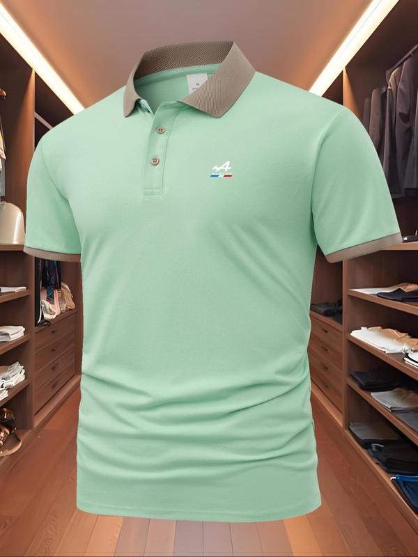 Men'WB shield Regular Fit Mountain Print Polo Shirt, Casual Short Sleeve Collared Top for Summer, Fashion Men'WB shield...