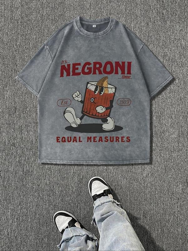 Men'WB shield Regular Fit Negroni Print Round Neck Graphic Tee, Vintage Trendy Casual Short Sleeve T-shirt for Daily...
