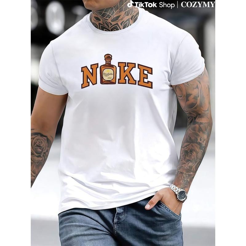Men'WB shield Regular Fit Nose Print Round Neck Graphic Tee, Vintage Trendy Casual Short Sleeve T-shirt for Daily Wear,...