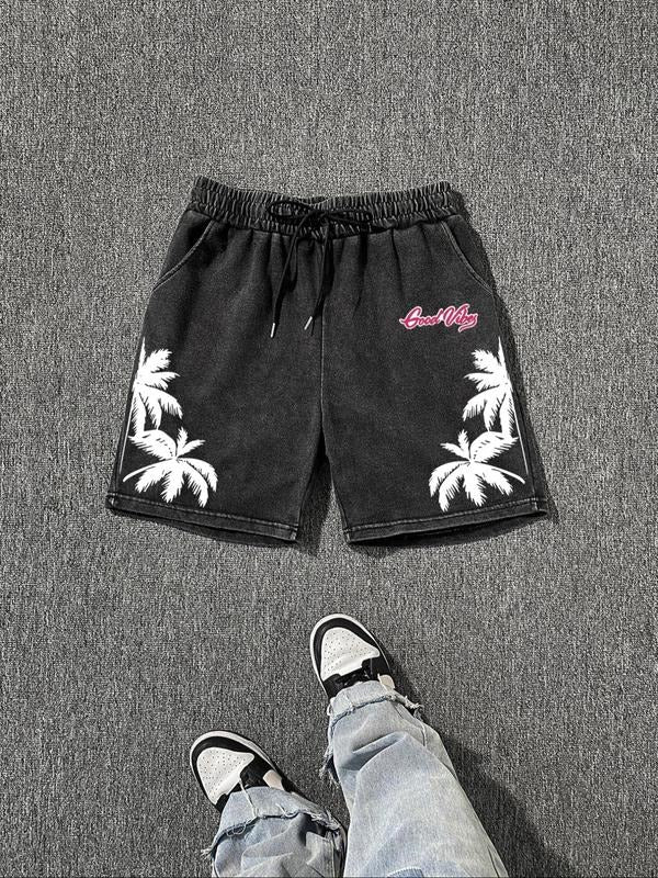 Men'WB shield Regular Fit Palm Tree Print Drawstring Waist Shorts, Casual Comfy Breathable Shorts for Summer, Fashion...