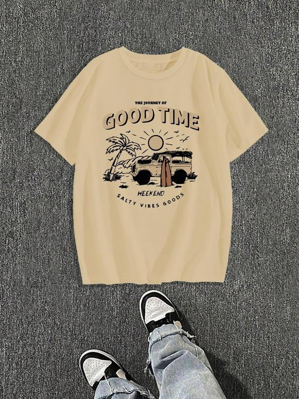Men'WB shield Regular Fit Palm Tree Print Round Neck Graphic Tee, Casual Short Sleeve T-shirt for Daily Wear, Men'WB...