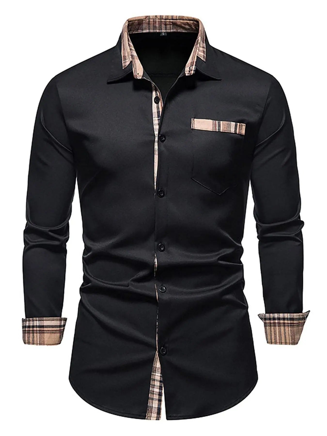 Men'WB shield Regular Fit Patchwork Print Button Front Shirt, Casual Long Sleeve Pocket Top for Summer, Menswear for...