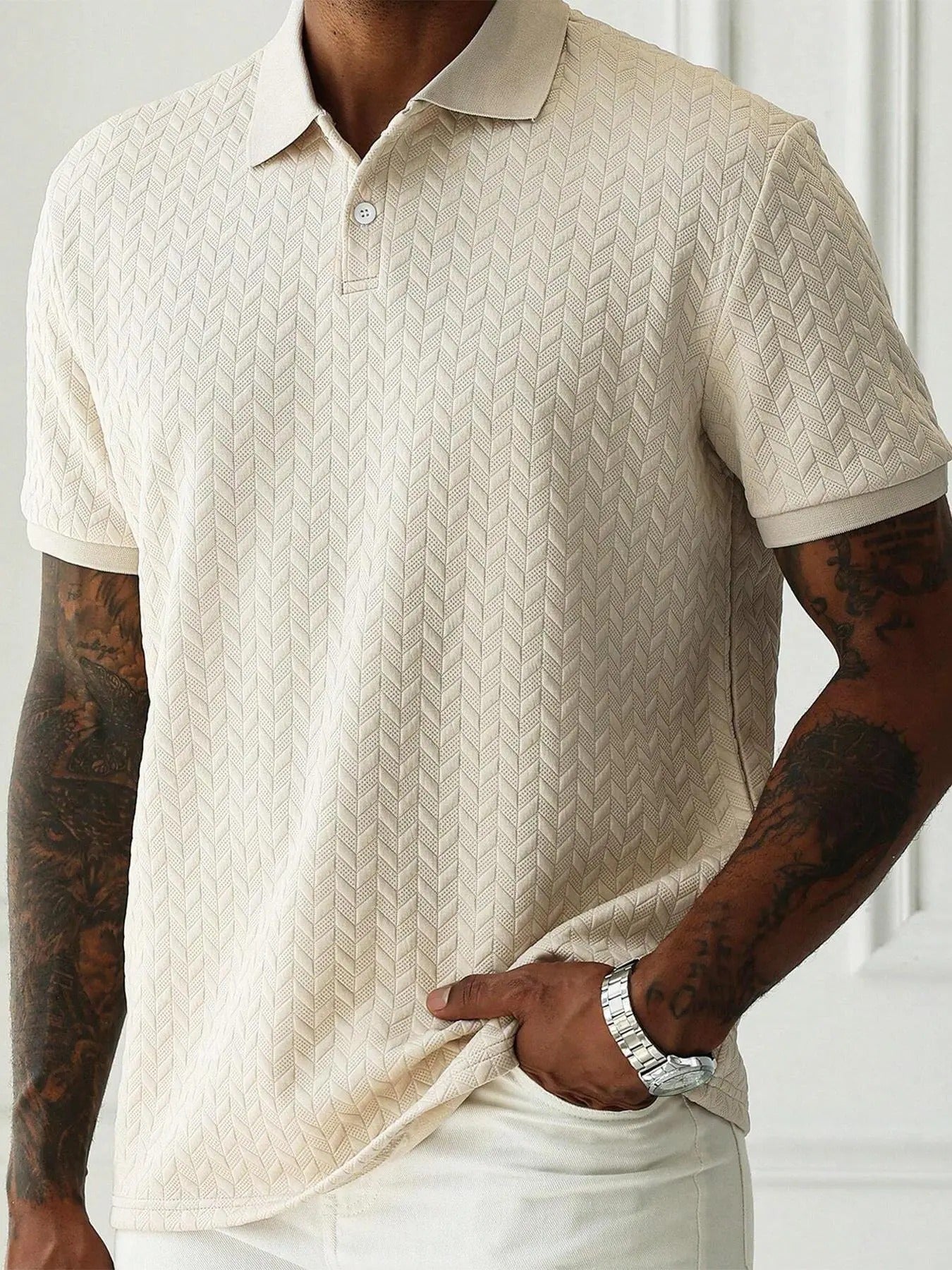 Men'WB shield Regular Fit Plain Jacquard Polo Shirt, Casual Short Sleeve Top for Summer, Fashion Men'WB shield TNF for...