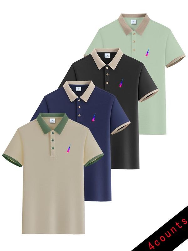 Men'WB shield Regular Fit Plain Short Sleeve Polo Shirt, Casual Contrast Trim Collared T-Shirt for Summer, Fashion Men'WB...