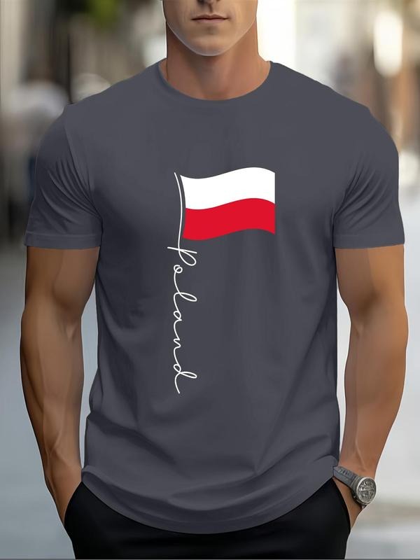 Men'WB shield Regular Fit Poland Flag Print Round Neck Tee, Casual Short Sleeve Crew Neck T-shirt for Daily Wear, Men'WB...