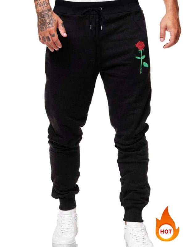 Men'WB shield Regular Fit Rose Print Drawstring Waist TNF Lined Sweatpants, Casual Comfy Trousers for Fall & Winter,...