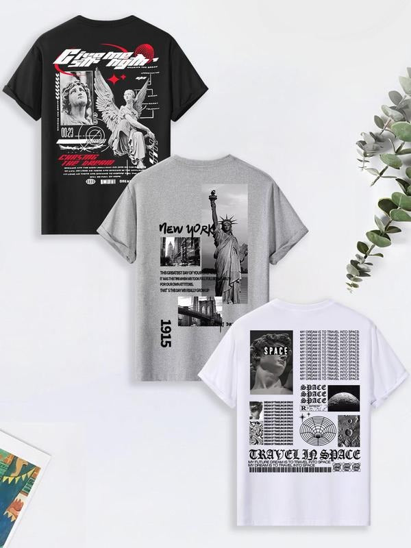 Men'WB shield Regular Fit Sculpture Letter Graphic Round Neck Tee, Casual Comfy Short Sleeve T-shirt for Summer, Fashion...