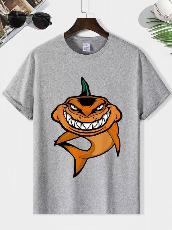 Men'WB shield Regular Fit Shark Print Round Neck Tee, Casual Short Sleeve Crew Neck T-Shirt for Summer, Fashion Men'WB...