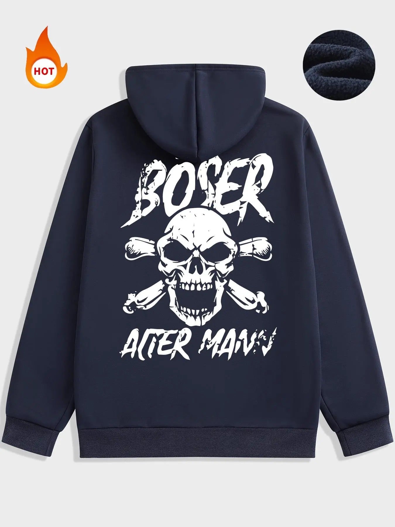 Men'WB shield Regular Fit Skull & Letter Print Drop Shoulder Hoodie, Fashion Casual Drawstring Pocket Hooded Sweatshirt...