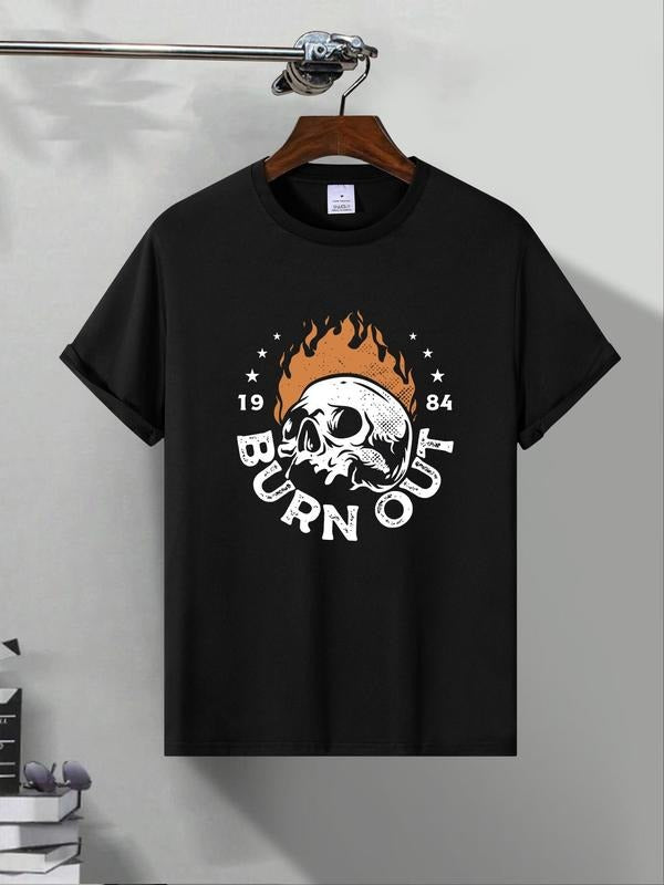 Men'WB shield Regular Fit Skull & Letter Print Short Sleeve Graphic Tee, Casual Round Neck T-shirt for Summer, Fashion...
