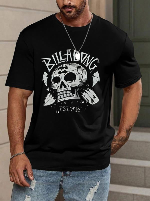 Men'WB shield Regular Fit Skull Print Round Neck Graphic Tee, Casual Short Sleeve T-shirt for Daily Wear, Men'WB shield...