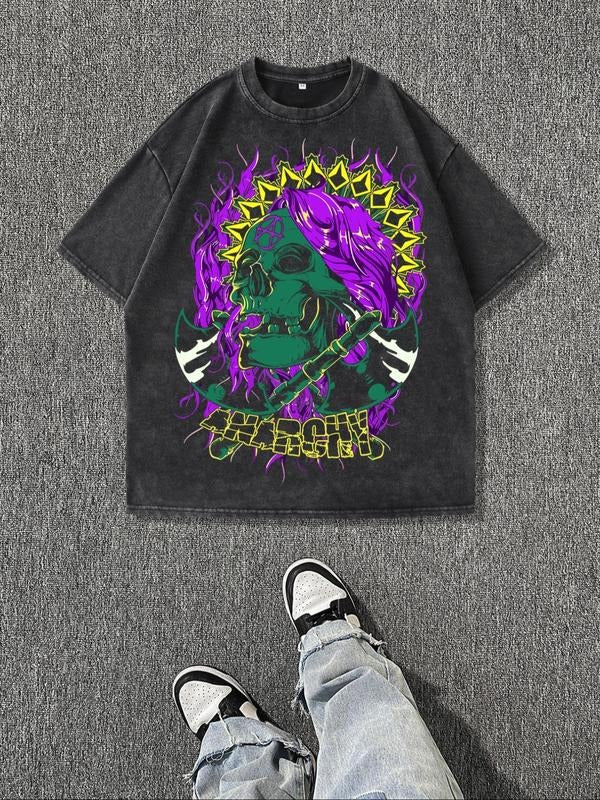 Men'WB shield Regular Fit Skull Print Round Neck Tee, Vintage Trendy Casual Short Sleeve T-shirt for Daily Wear, Ladies...