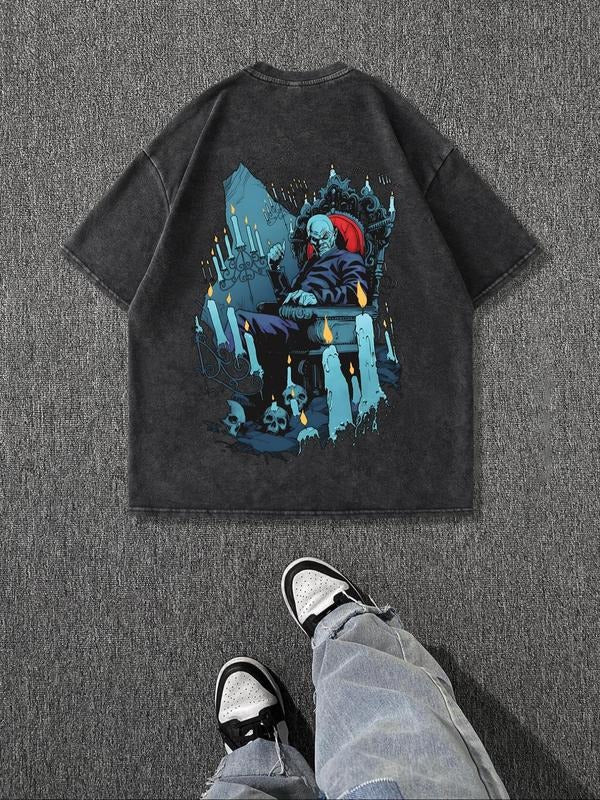 Men'WB shield Regular Fit Skull Print Short Sleeve Graphic Tee, Casual Comfy Round Neck T-shirt for Summer, Fashion...