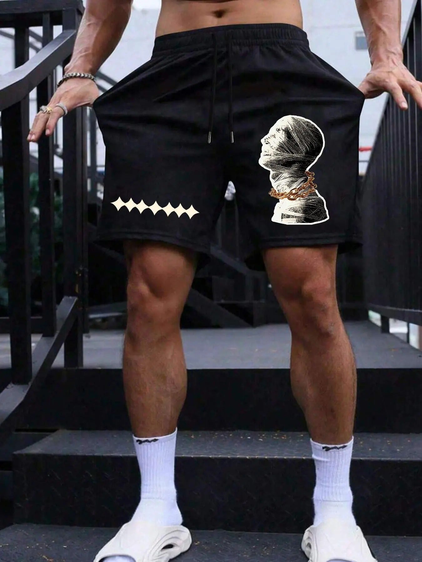 Men'WB shield Regular Fit Skull Print Shorts, Casual Comfy Breathable Shorts for Summer, Men'WB shield Bottoms for Daily...