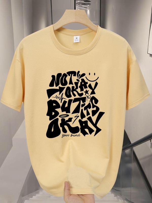 Men'WB shield Regular Fit Slogan Print Round Neck Tee, Casual Short Sleeve Crew Neck T-shirt for Summer, Fashion Men'WB...