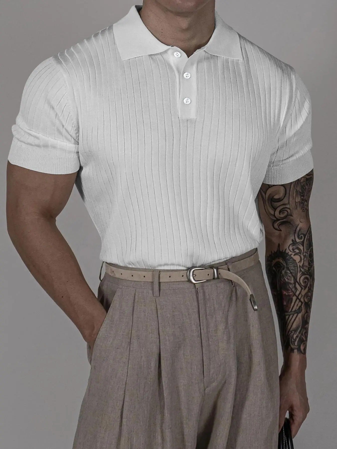 Men'WB shield Regular Fit Solid Half Placket Knit Top, Casual Short Sleeve Collared Knitwear for Daily Wear, Fashion...