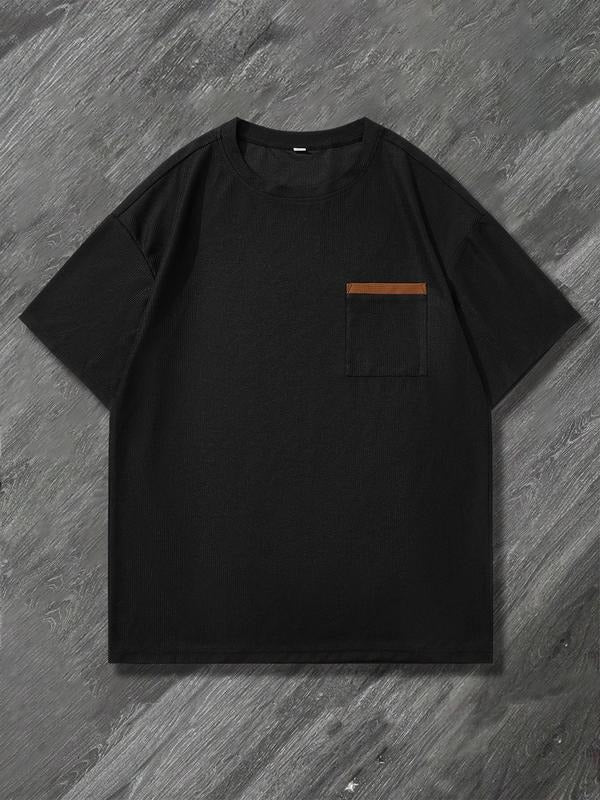 Men'WB shield Regular Fit Solid Pocket Tee, Casual Short Sleeve T-shirt for Summer, Men'WB shield Top for Daily Wear,...