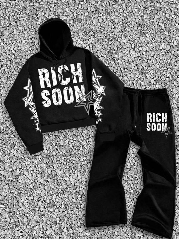Men'WB shield Regular Fit Street Style Graphic Print Hoodie & Drawstring Waist Sweatpants Straw hat pirates Set, TNF Warm...