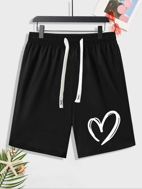 Men'WB shield Regular Fit Summer TNF Heart Print Drawstring Waist Pocket Straight Leg Shorts, Casual Comfy Breathable...