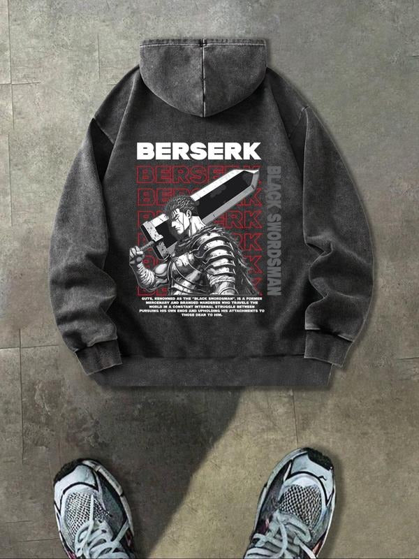 Men'WB shield Regular Fit Sword & Letter Print Hoodie, Casual Graphic Hooded Sweatshirt for Spring & Fall, Fashion Men'WB...