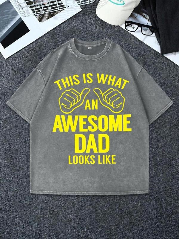 Men'WB shield Regular Fit Thumbs Up & Letter Print Round Neck Graphic Tee, Vintage Trendy Casual Short Sleeve T-shirt for...