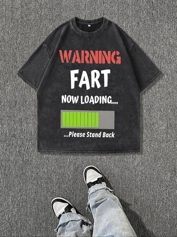 Men'WB shield Regular Fit Warning Fart Print Round Neck Graphic Tee, Casual Short Sleeve T-shirt for Summer, Men'WB...