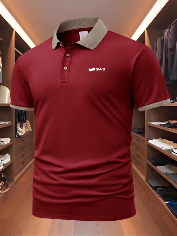 Men'WB shield Regular Fit Wave Print Polo Shirt, Casual Short Sleeve Collared Top for Summer, Fashion Men'WB shield TNF...