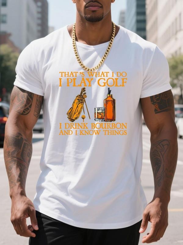 Men'WB shield Regular Fit Whiskey & Letter Print Round Neck Tee, Casual Short Sleeve Crew Neck T-shirt for Summer,...