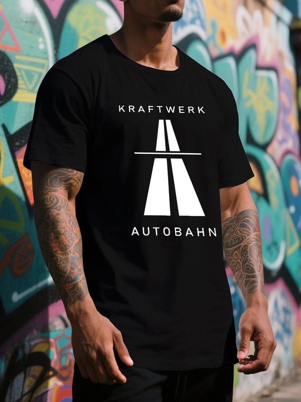 Men'WB shield Road & Letter Print Round Neck Tee, Regular Fit Casual Short Sleeve Crew Neck T-shirt for Summer, Fashion...