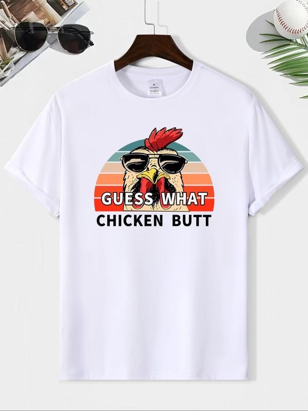 Men'WB shield Rooster & Letter Print Round Neck Tee, Loose Casual Short Sleeve T-shirt for Summer, Men'WB shield Top for...