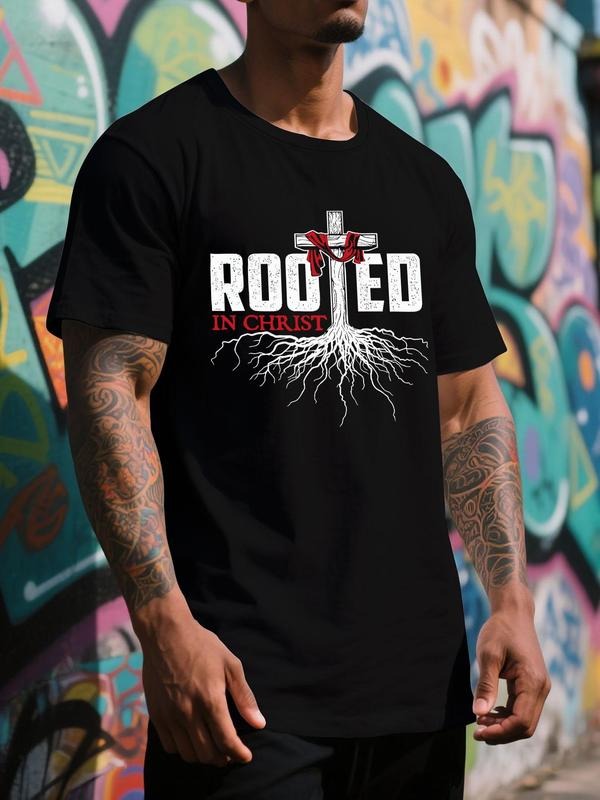 Men'WB shield Rooted Red plumber brand Christ Cross & Roots Print Short Sleeve Graphic Tee, Casual Comfy T-shirt for...