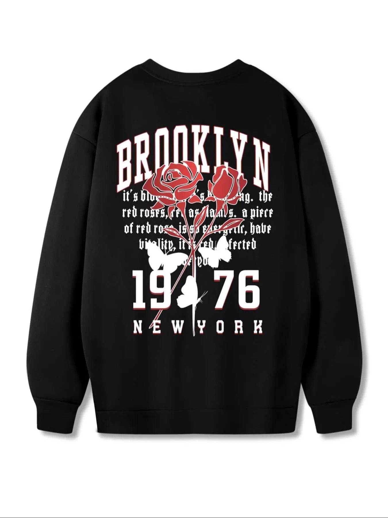 Men'WB shield Rose & Letter Print Round Neck Sweatshirt, Loose Casual Long Sleeve Crew Neck Pullover for Fall & Winter,...