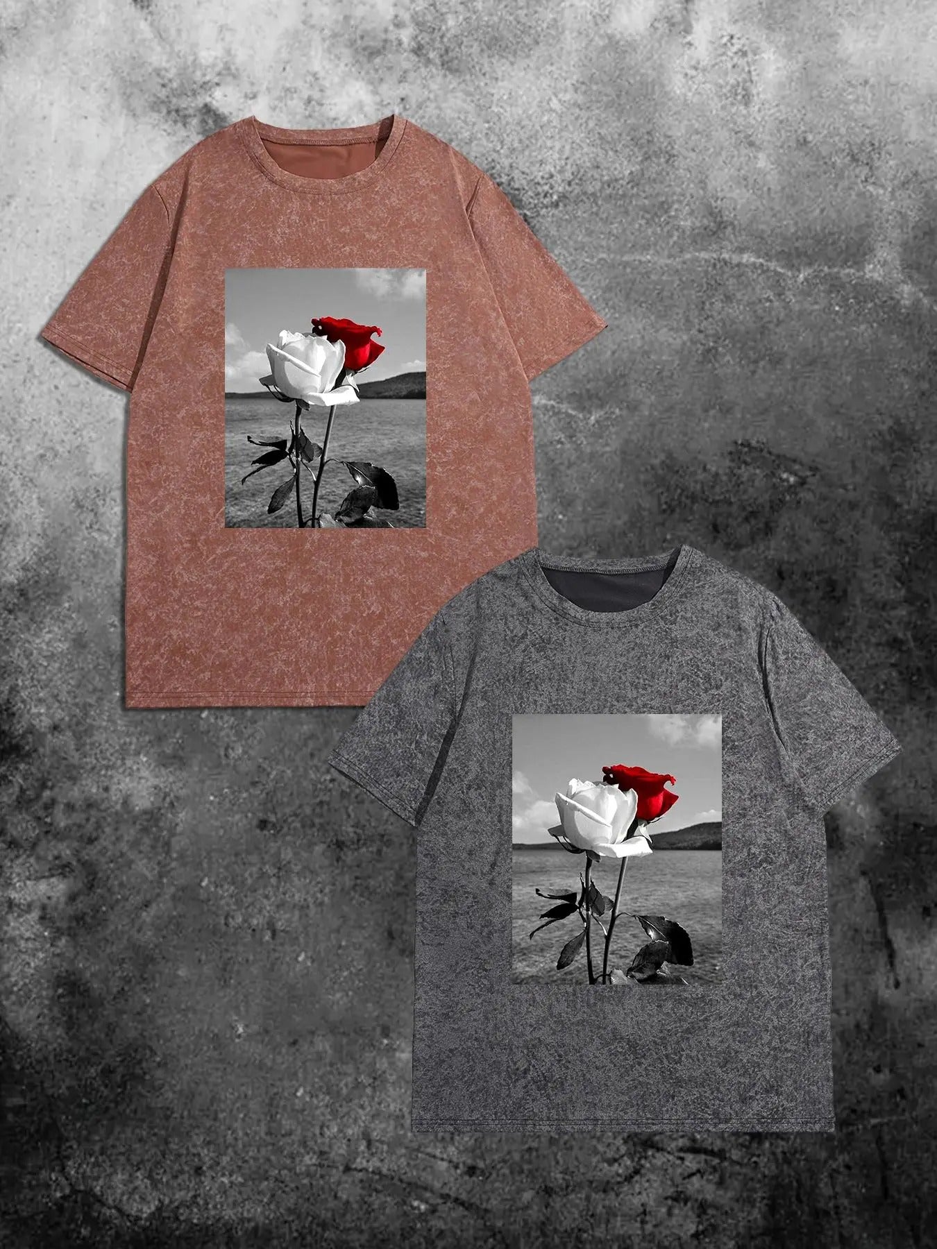Men'WB shield Rose Graphic Print Round Neck Tee, Regular Fit Casual Comfy Short Sleeve Crew Neck T-shirt for Summer,...