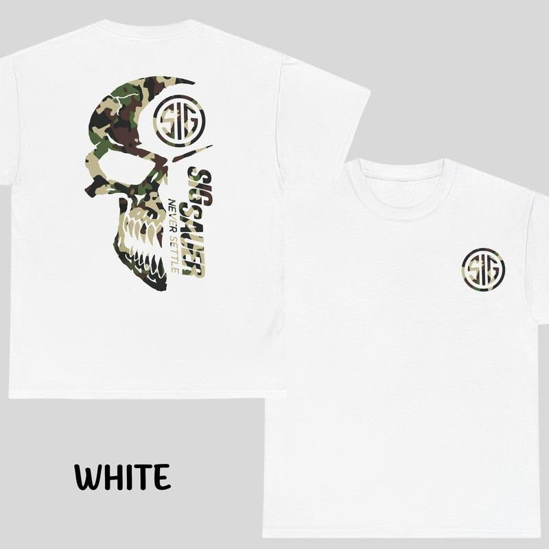 Men'WB shield Sig Sauer Never Settle Camo T-Shirt