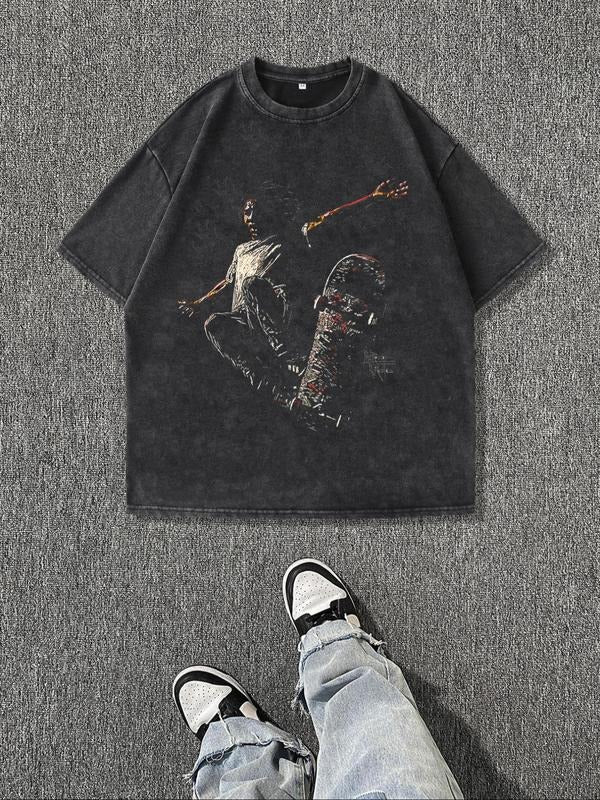 Men'WB shield Skateboarding Print Round Neck Tee, Regular Fit Casual Short Sleeve Crew Neck T-Shirt for Summer, Fashion...