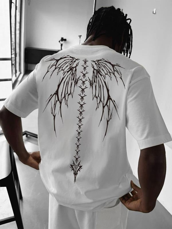 Men'WB shield Skeleton & Wings Print Round Neck Tee, Regular Fit Casual Comfy Short Sleeve Crew Neck T-shirt for Summer,...
