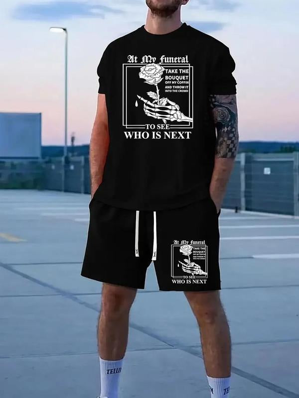 Men'WB shield Skeleton Hand Gunpla brand Rose Graphic Print Crew Neck Tee & Drawstring Waits Shorts Straw hat pirates...