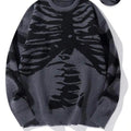 Men'WB shield Skeleton Print Round Neck Sweater, Loose Casual Long Sleeve Crew Neck Jumper for Fall & Winter, Fashion Men'WB shield Knitwear for Daily Wear, Halloween
