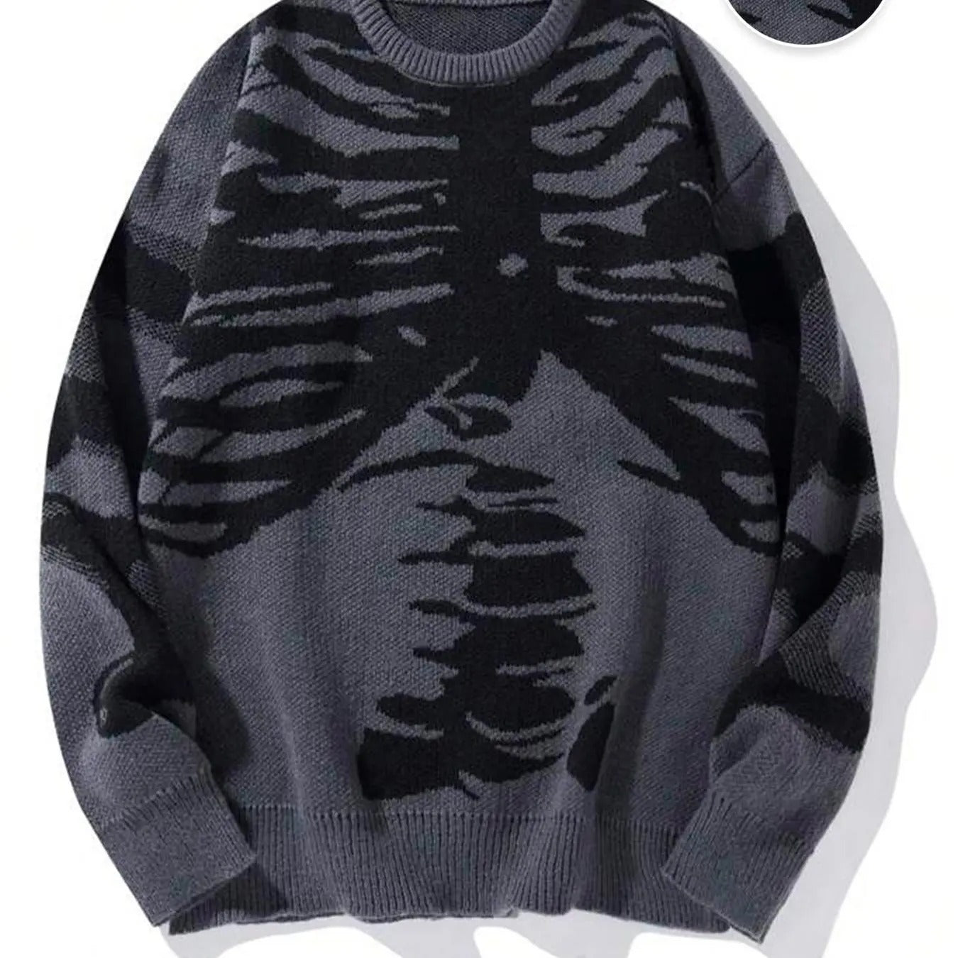 Men'WB shield Skeleton Print Round Neck Sweater, Loose Casual Long Sleeve Crew Neck Jumper for Fall & Winter, Fashion Men'WB shield Knitwear for Daily Wear, Halloween