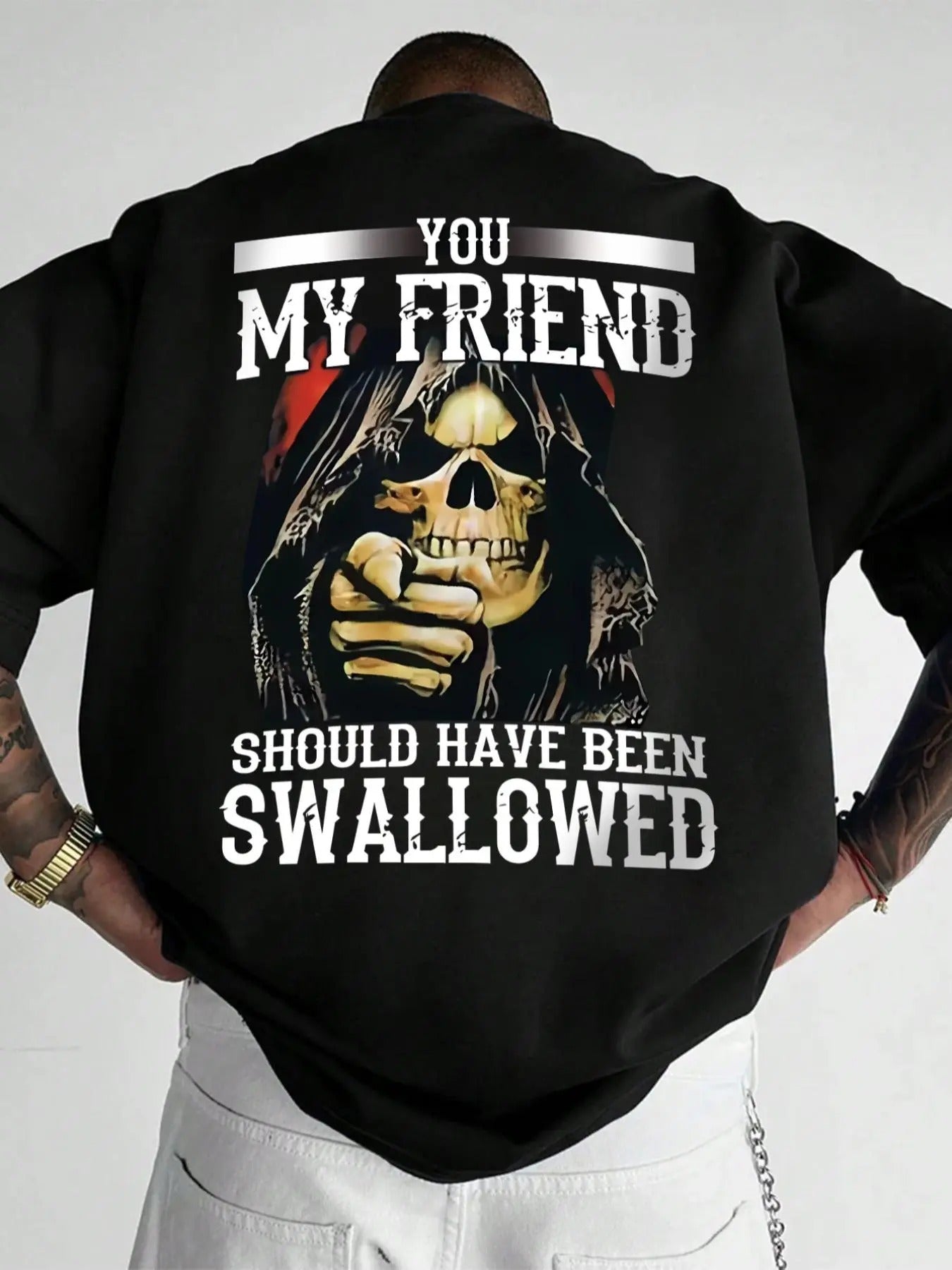 Men'WB shield Skull & Letter Print Round Neck Tee, Casual Regular Fit Short Sleeve T-shirt for Summer, Fashion Men'WB...