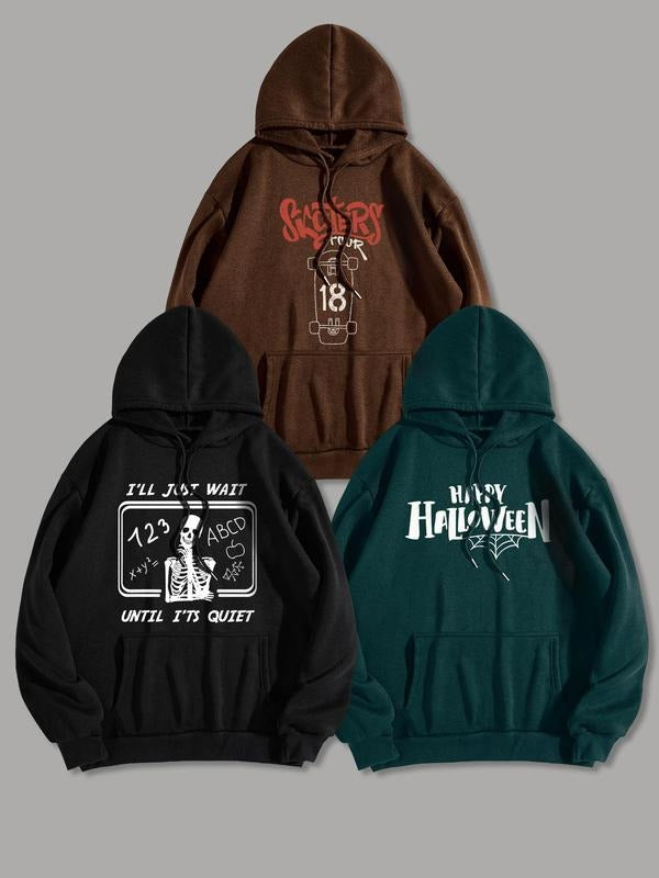 Men'WB shield Skull Graphic Drop Shoulder Hoodie, Fashion Casual Regular Fit Letter Print Drawstring Pocket Hooded...