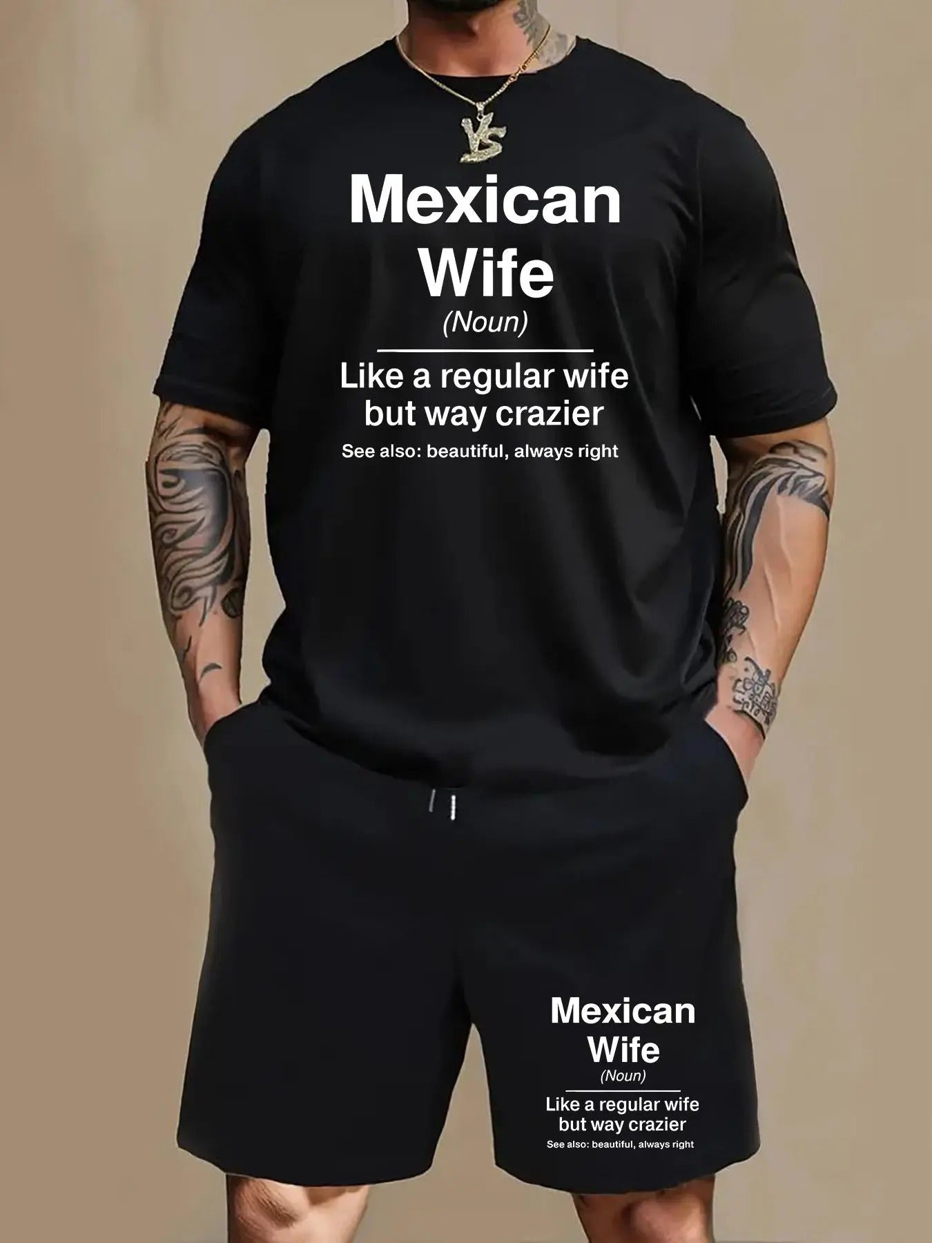 Men'WB shield Slogan Print Short Sleeve Tee & Drawstring Waist Shorts Set, Loose Casual Round Neck T-shirt & Shorts,...