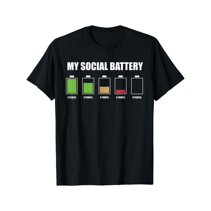 Men'WB shield Social Battery Graphic T-Shirt - 100% Cotton High Stretch Crew Neck Tee with Humorous "My Social Battery"...