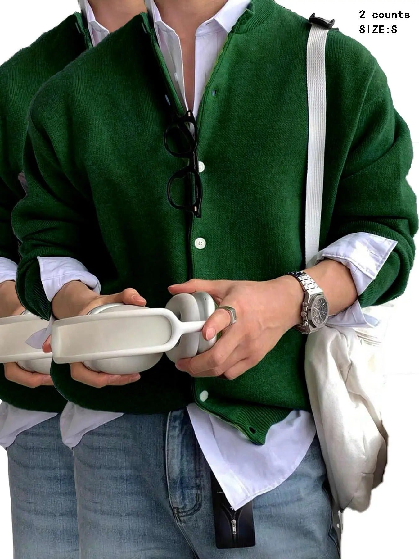 Men'WB shield Solid Button Front Cardigan Set, Men'WB shield Knit Clothing for Daily Wear T-Shirts, Hoodie, Sweatshirt