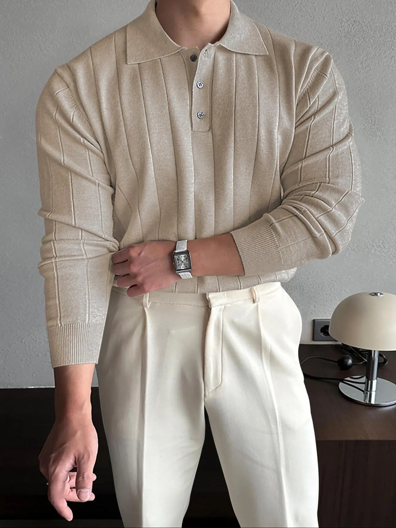 Men'WB shield Solid Button Polo Collar Sweater, Regular Fit Casual Long Sleeve Jumper for Fall & Winter, Men'WB shield...
