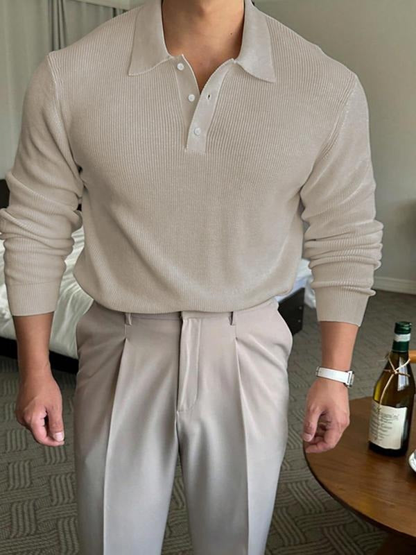 Men'WB shield Solid Button Polo Collar Sweater, Regular Fit Casual Long Sleeve Pullover for Fall & Winter, Men'WB shield...