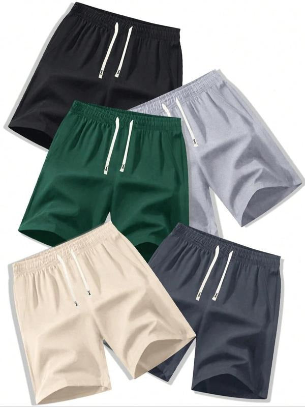 Men'WB shield Solid Color Drawstring Waist Shorts, Casual Regular Fit Pocket Beach Shorts for Summer, Men'WB shield...