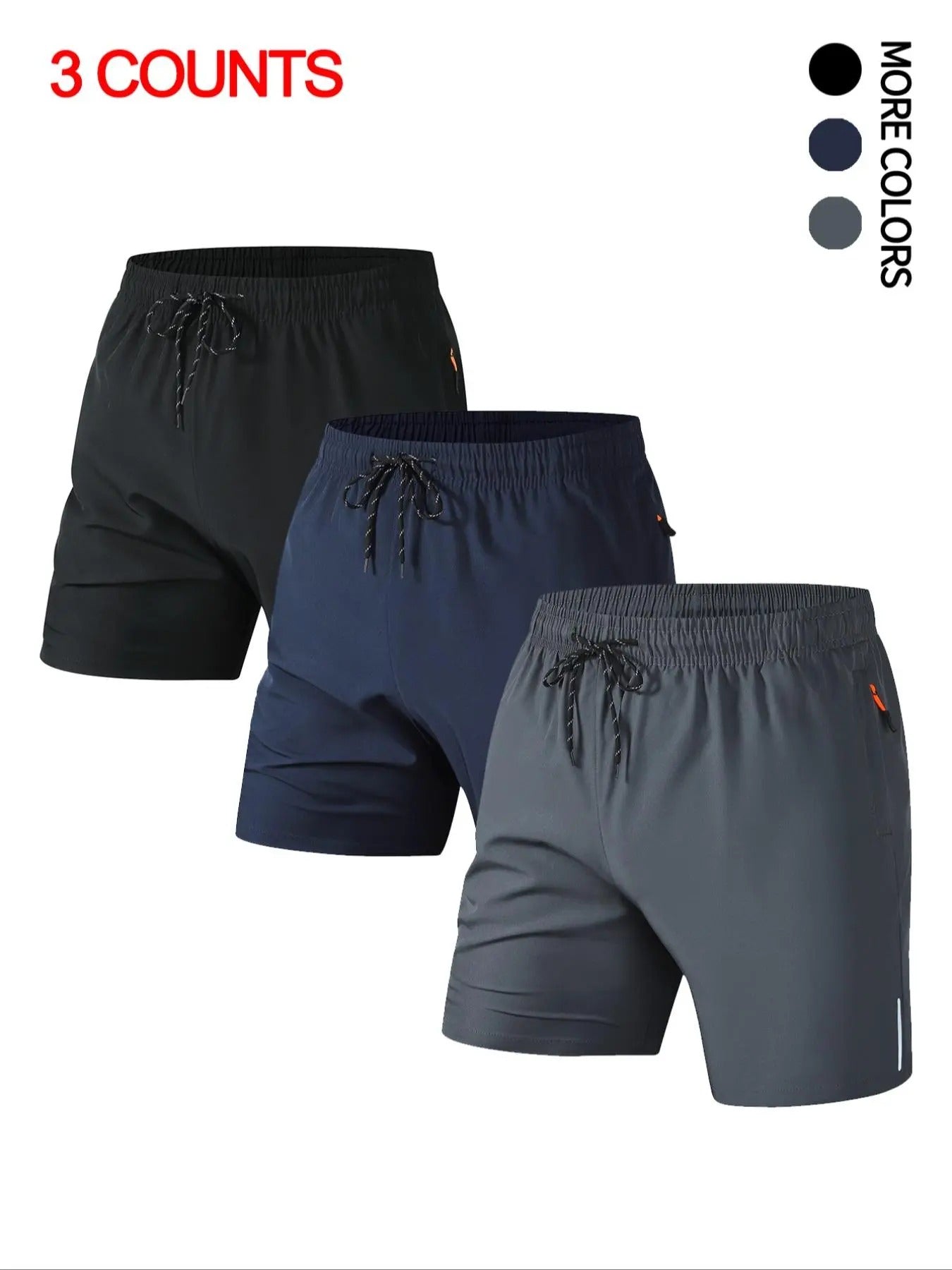 Men'WB shield Solid Color Drawstring Waist Shorts, Regular Fit Casual Comfortable Breathable Zipper Pocket Design Shorts...