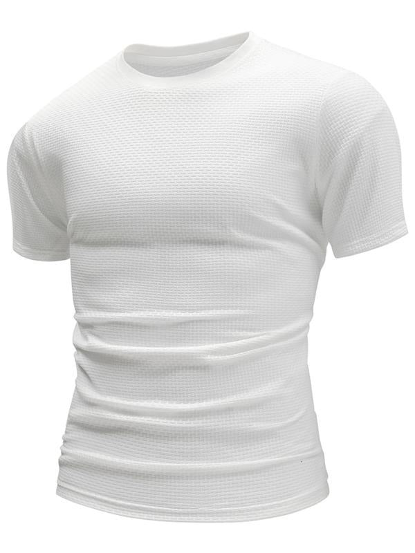 Men'WB shield Solid Color Ribbed Short Sleeve Tee, Regular Fit Casual Breathable Round Neck T-Shirt for Summer, Men'WB...